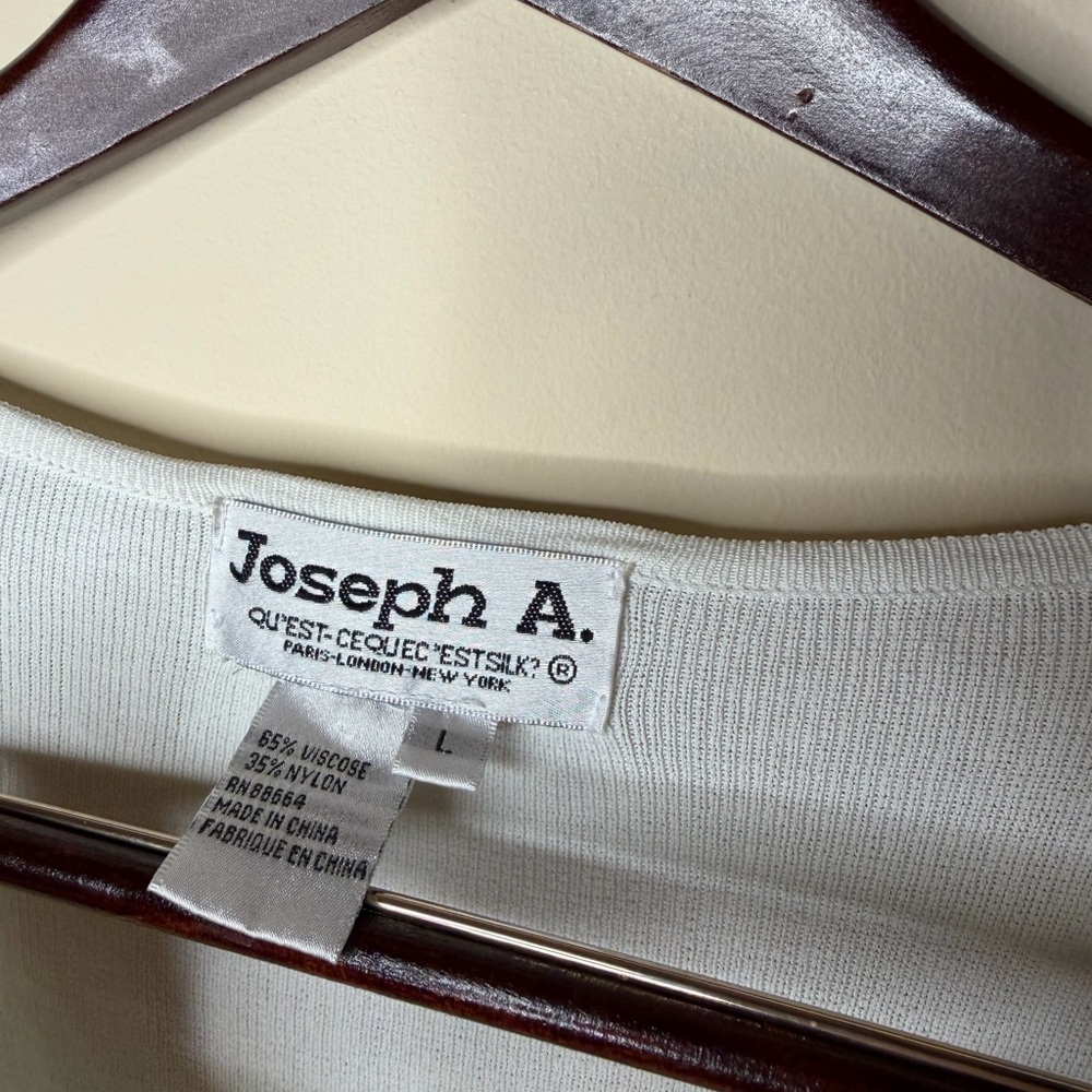 Vintage Joseph A 3/4 Sleeve Beaded Neckline Y2K Blouse Large White Spring Boho - Picture 2 of 6